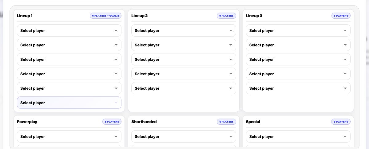 Lineup Group with players assigned